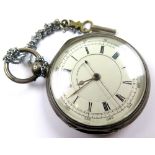 Silver open Face Marine Chronograph Pocket Watch, Hallmarked Chester 1884, approx 54mm dia, with key