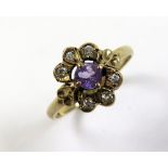 9ct gold Amethyst/CZ Ring size N weight 2.0 grams