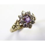 9ct Gold Amethyst and CZ Ring size O weight 2.0 grams