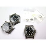 Three CWC military stainless steel gentleman`s wristwatches , Navy issue dated 1989, Army issues