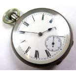 Omega silver cased open face pocket watch, stamped .935 with subsidiary second hand dial and white