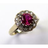 9ct Ruby and Zircon set Ring size J weight 2.8 grams