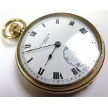 Benson 9ct gold open face pocket watch, the white enamelled dial with Arabic numerals and subsidiary