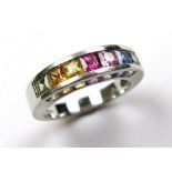 9ct White Gold multi colour stone channel set Ring size M weight 4.4 grams