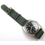 Hamilton Geneve military stainless steel gentleman`s wristwatch, RAF issue dated 1974. The black