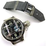 Russian oversized divers watch, steel case with protective grill, the black enamel dial with