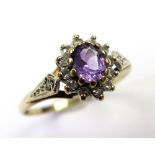 9ct Gold Ring set with Amethyst/CZ size M weight 1.4 grams