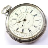 Chronograph centre seconds pocket watch, Hallmarked Chester 1896, the dial with Roman numerals and
