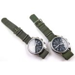 Two Pulsar military stainless steel gentleman`s chronograph wristwatches , both Army issue dated