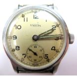 Gents military stainless steel Unitas wristwatch. The back case numbered ^ ATP 104300