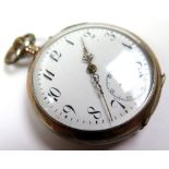 Silver Pocket Watch by Galonne,white enamel face with black Arabic numerals and second hand