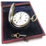 Silver Hunter pocket watch, Hallmarked London 1875 the white dial with black roman numerals with