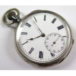 Silver open face gents pocket watch (stamped 0.875) approx 50mm dia