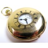 Kendal & Dent 9ct gold half hunter pocket watch, the case with black enamelled Roman numerals