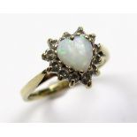 9ct Gold Ring set with Heart shaped Opal with CZ surround size M weight 2.3 grams