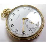 Vertex 9ct gold open face pocket watch, hallmarked Birmingham 1935, the white enamelled dial with