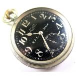 Gents Nickel open face pocket watch, BB 692, 30 hour non luminous Mark V, RAE Repair, black dial