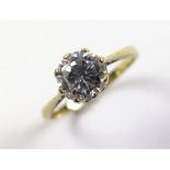 9ct Gold Ring set with 2 Carat CZ size Q weight 2.4 grams