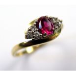 18ct Gold Ruby and Diamond Ring size J weight 3.1 grams