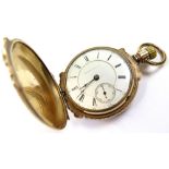 14ct Gold Hunter pocket watch by The Columbus Watch Company, nicely engraved scene of a Stag in a