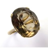 9ct Gold Ring set with Large Smoky Quartz size M weight 5.9 grams