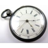 Silver open face chronograph pocket watch, hallmarked Birmingham 1899, the dial with Roman numerals,