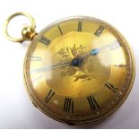 Gents 18ct gold open face pocket watch, hallmarked Chester 1867, the gilt engine turned and