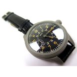 Doxa large pilot's style wristwatch, the black dial with luminous markers, Arabic numerals, on a