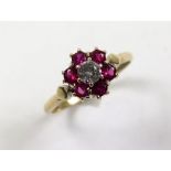 9ct Gold Ring set with synthetic Rubies/CZ size N weight 2.2 grams