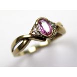 9ct Ring set with Amethyst and Diamonds size P weight 2.4 grams