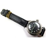 Jaeger-LeCoultre R.A.F. wristwatch, circa 1948, the circular black dial with Arabic numerals and
