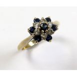 9ct Gold Ring with floral set Sapphire/CZ size P weight 2.9 grams