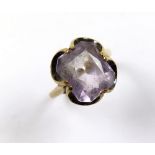 9ct Gold Ring set with large Amethyst size N weight 3.6 grams