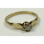 9ct Gold Diamond Solitaire Ring size M weight 1.3 grams