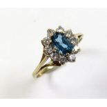 9ct Gold Ring set with Blue Topaz and CZ size L weight 1.6 grams