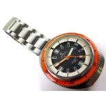 Cyma Gents divingstar 1500 watch, the black dial with white outer and orange rotating bezel on a