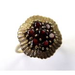 9ct Ring with Floral set Garnets size S weight 4.9 grams