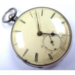 Silver open face pocket watch, hallmarked London 1872, the white dial with Roman numerals and