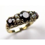 9ct Gold Ring set with Garnets and Seed Pearls size N weight 3.1 grams