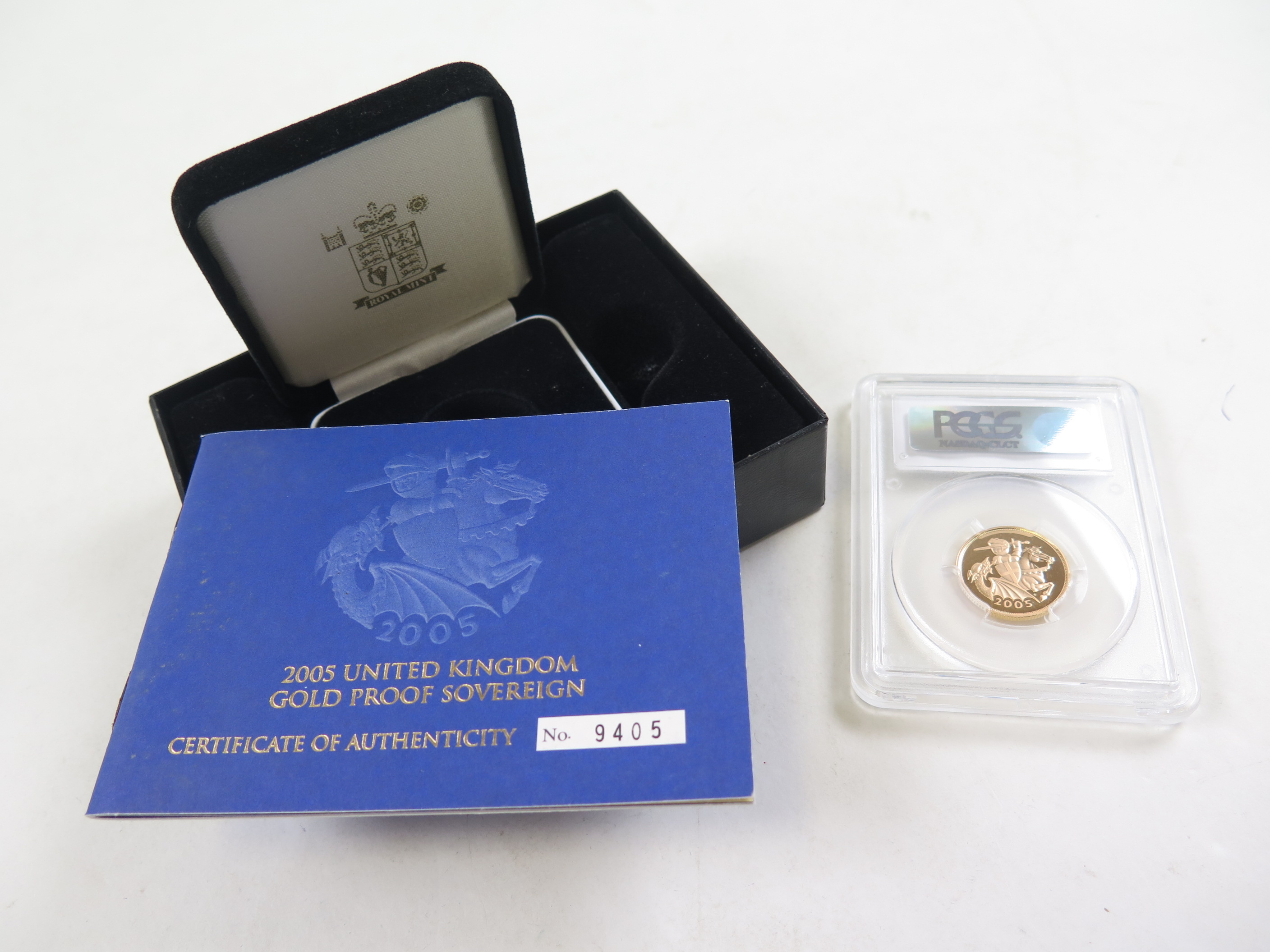 Sovereign 2005 PCGS slabbed as PR69DCAM along with its original box and certificate