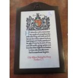 Memorial Scroll and Letter from the King. Encased in an attractive bronzed finished frame, with