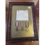 1915 Star Trio, Contemporarily framed and glazed with Transmission Slip to 3/8189 Pte Arthur Henry
