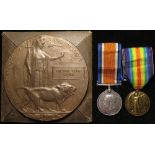 BWM, Victory Medal and Death Plaque to 37997 Pte William Clive Squib 2/4th Battalion Royal Berkshire
