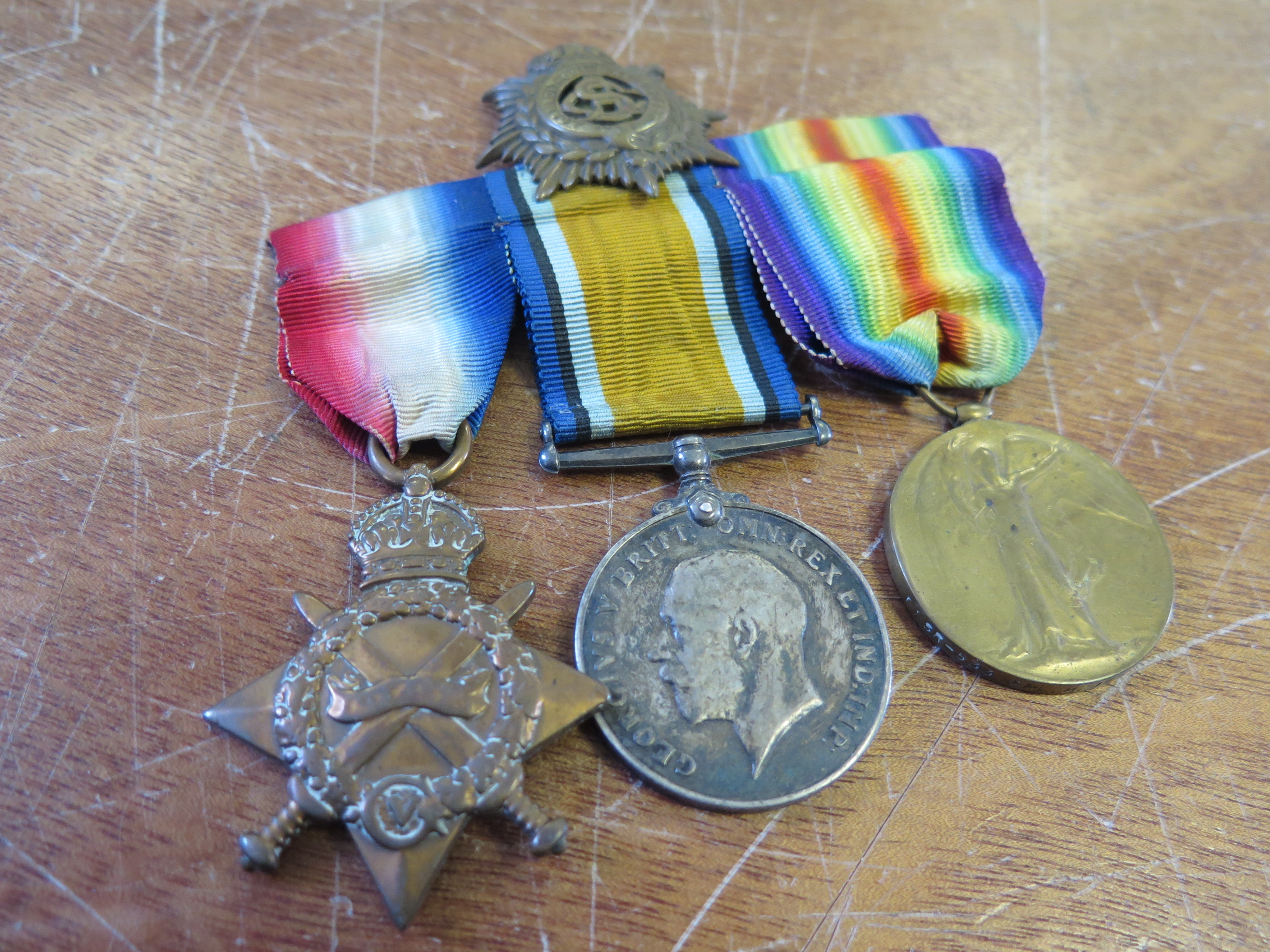 1915 Star Trio and Cap Badge to T1SR533 Cpl Herbert Jukes Army Service Corps (new army special