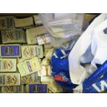 Box containing quantity of cards in cigarette packets, pages & loose, appears to be many sets