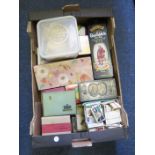 Crate containing large quantity of cards in various tins & boxes, sets, part sets & odds noted,