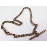 9ct Gold "T" Bar pocket watch chain, approx 34.5cm length and weighing 26.9g