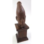 Grand tour carved stone head of Osiris, on mahogany stand, total height 28cm approx.