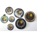 Enameled Coins (7) Victoria Halfcrowns Jubilee head x 3, George III Shillings x 2 along with