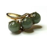 9ct Gold Ring set with 3 cabochon Jade stones size O weight 5.9 grams